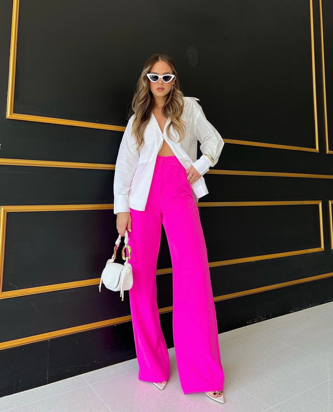 tie up pleated trousers - hot pink – FB LONDON